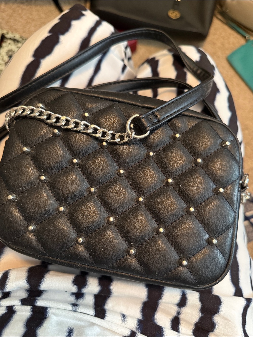 Black Quilted Studded Crossbody Bag - Classic Women’s Shoulder Purse
